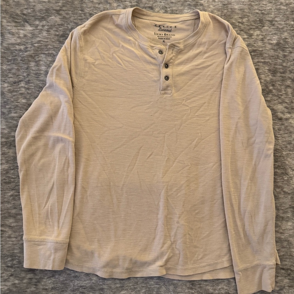 Lucky Brand Venice Burnout Style Oatmeal Colored Henley Shirt - XL